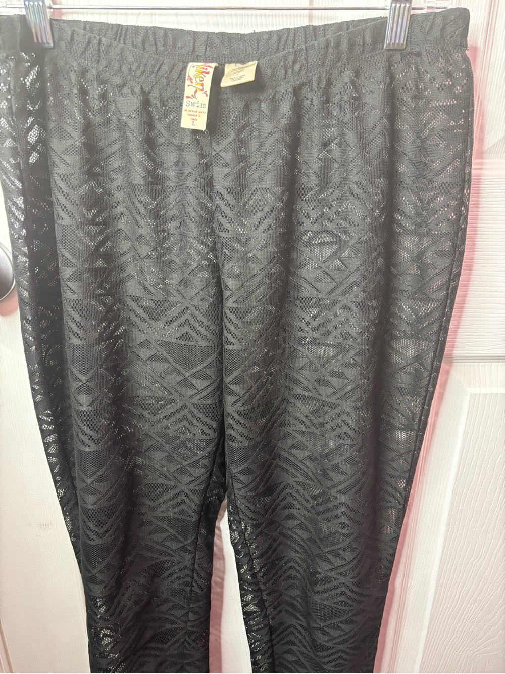Miken Black Lace-Pattern Mesh Swim Coverup Pants